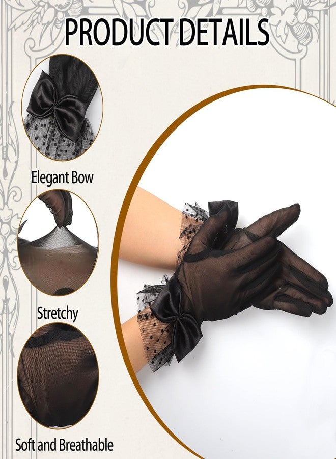FFZDENA 2Pairs Lace Gloves For Women Lace Gloves Women Tea Party Elegant Vintage Bow Short Black Glove Womens Formal for Wedding Opera Evening Dinner Party - Image 2